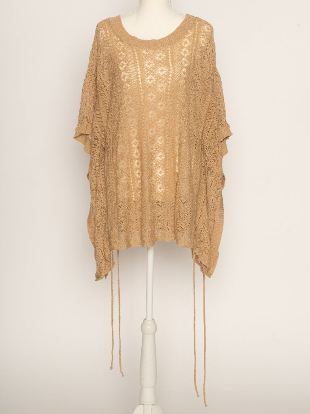 Vintage Y2K Crochet Tunic Poncho XL Boho Beach Coverup Knit Coastal Grandma